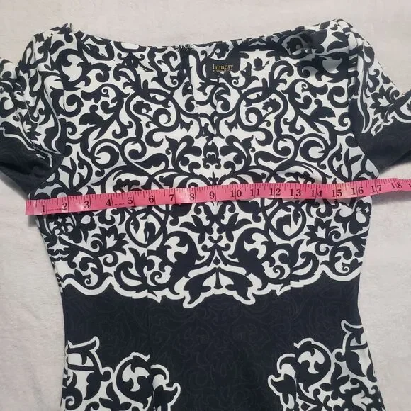 Laundry By Shelli Segal Dress Women's Size 6 Black White Short Sleeve Floral - Picture 10 of 15